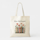 Personalized Floral Stacked Books Teacher Tote Bag (Achterkant)