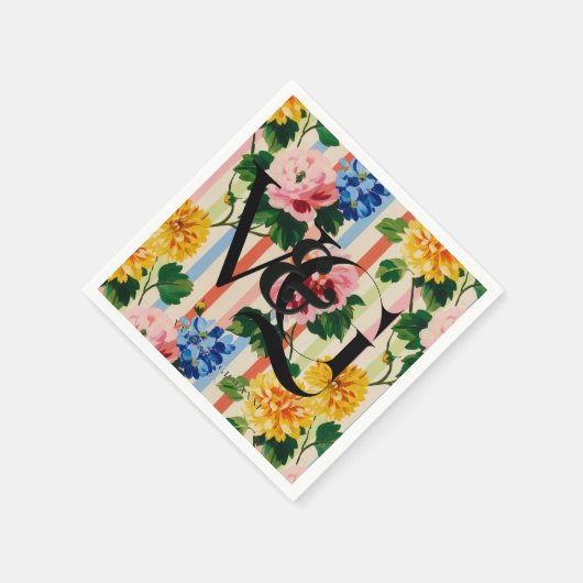 Personalized Floral Stripe Wedding Monogram Servet (Hoek)