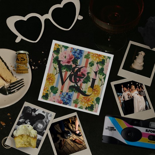 Personalized Floral Stripe Wedding Monogram Servet