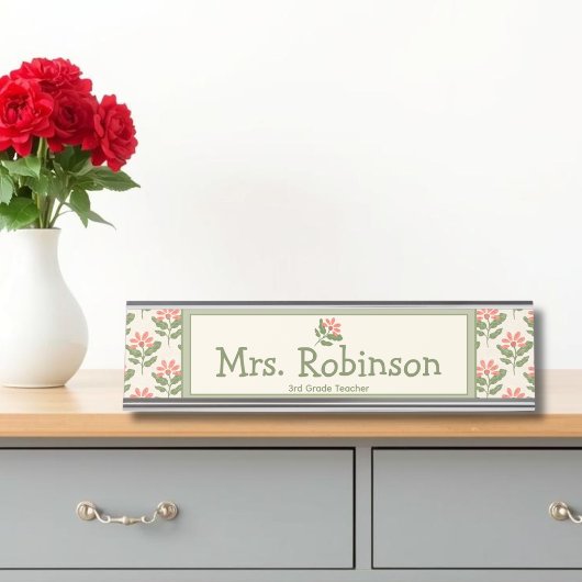 Personalized Floral Teacher Desk Nameplate Bureau Naambordje