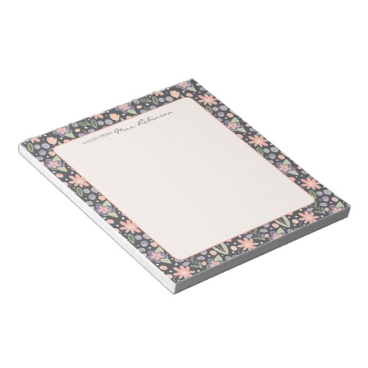 Personalized Floral Teacher Notepad Notitieblok (Schuin)
