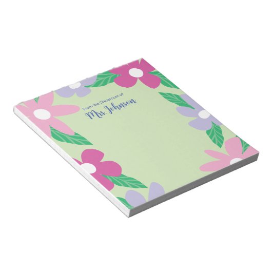 Personalized Floral Teacher Notitieblok (Schuin)