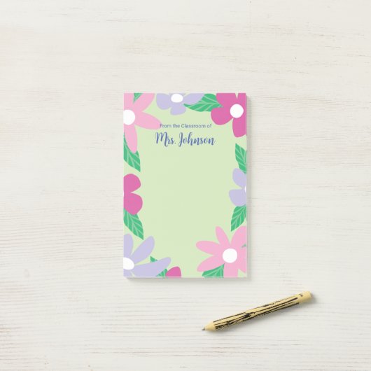 Personalized Floral Teacher Post-it® Notes (Op bureau)