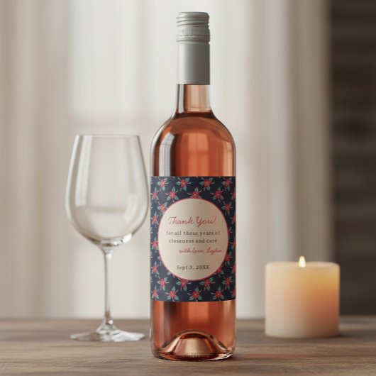 Personalized Floral Thank You Wine Label Wijn Etiket
