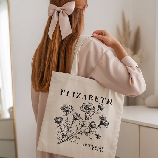 Personalized Floral Tote Bag for Bridesmaid Gift