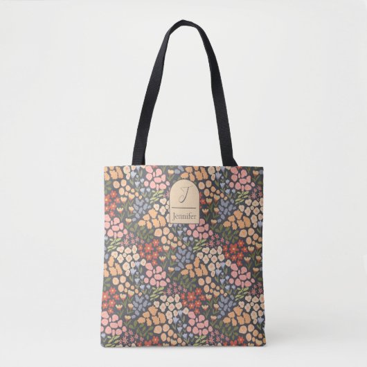 Personalized Floral Tote Bag – Initial & Name (Voorkant)
