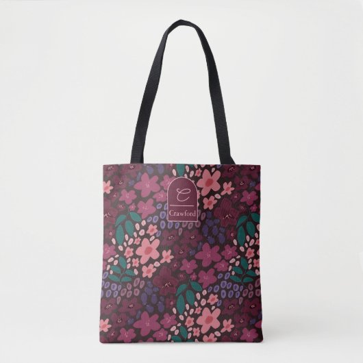 Personalized Floral Tote Bag – Initial & Name (Voorkant)