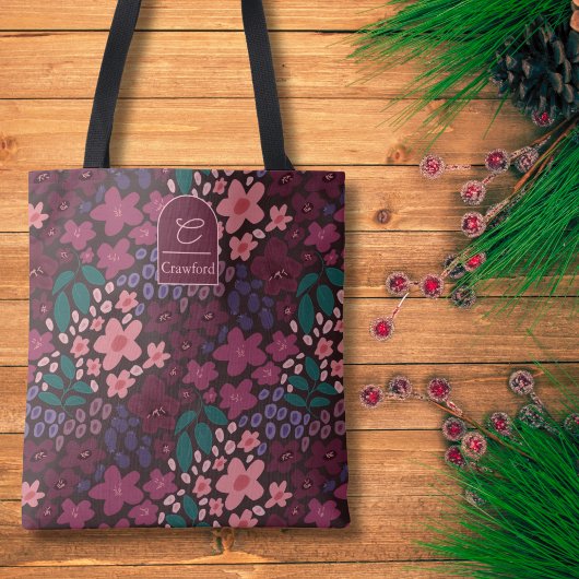 Personalized Floral Tote Bag – Initial & Name