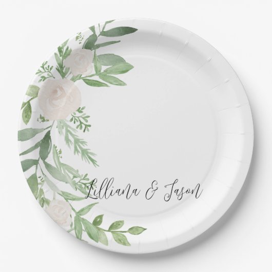 Personalized Floral Wedding Shower Plate Papieren Bordje (Voorkant)