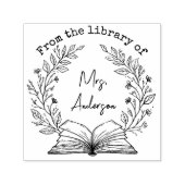 Personalized Floral Wreath Classroom Library Book Zelfinktende Stempel (Design)
