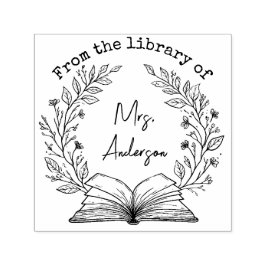 Personalized Floral Wreath Classroom Library Book Zelfinktende Stempel