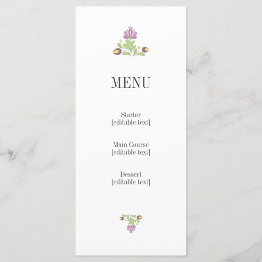 Personalized Folk Floral Wedding Menu Card (Voorkant)