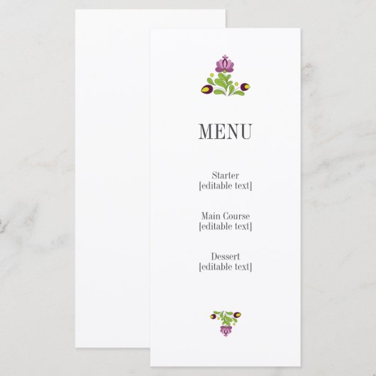 Personalized Folk Floral Wedding Menu Card (Voorkant / Achterkant)