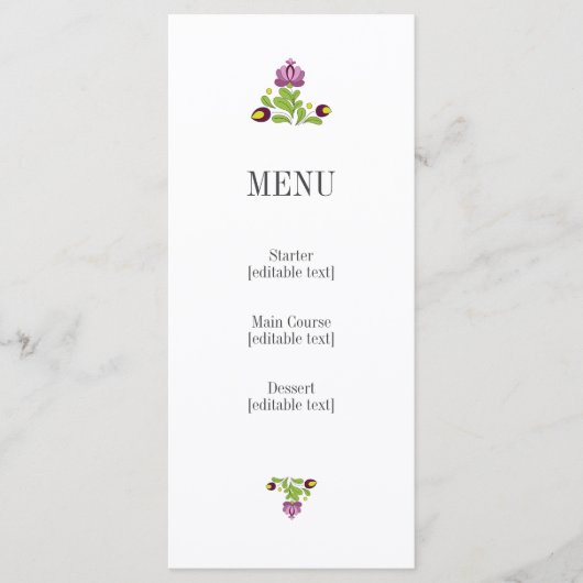 Personalized Folk Floral Wedding Menu Card (Voorkant)