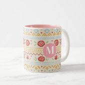 Personalized Folk Nordic Boho Floral Pattern Tweekleurige Koffiemok (Voorkant rechts)