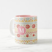 Personalized Folk Nordic Boho Floral Pattern Tweekleurige Koffiemok (Voorkant links)