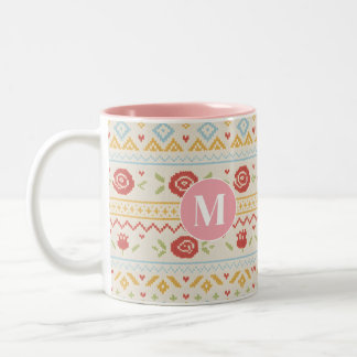 Personalized Folk Nordic Boho Floral Pattern Tweekleurige Koffiemok
