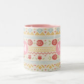 Personalized Folk Nordic Boho Floral Pattern Tweekleurige Koffiemok (Center)