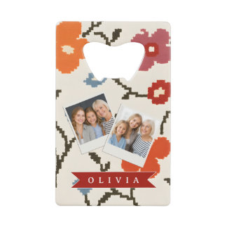 Personalized Folk Scandi Boho Vintage Floral  Creditkaart Flessenopener