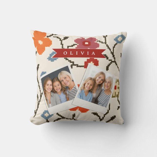 Personalized Folk Scandi Boho Vintage Floral  Kussen (Voorkant)