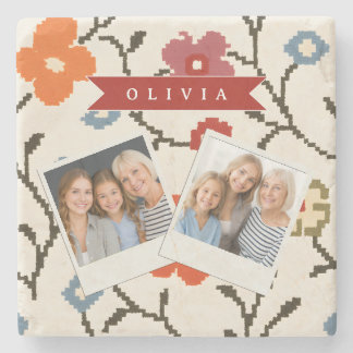 Personalized Folk Scandi Boho Vintage Floral  Stenen Onderzetter