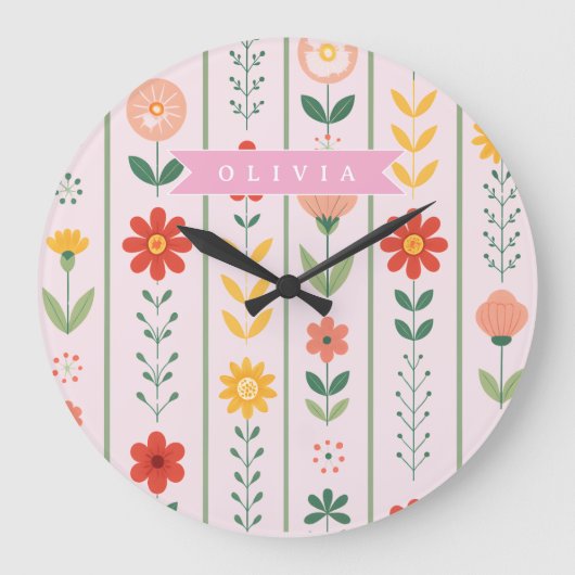 Personalized folk scandinavian floral pattern grote klok (Voorkant)
