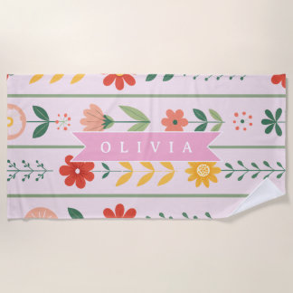 Personalized folk scandinavian floral pattern strandlaken