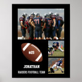 Personalized Football 3 Photo Collage Name Team # Poster (Voorkant)
