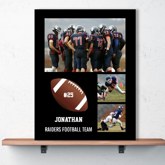 Personalized Football 3 Photo Collage Name Team # Poster