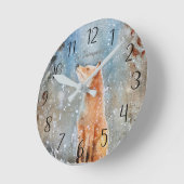 Personalized Fox Winter Scene Round Clock Ronde Klok (Hoek)
