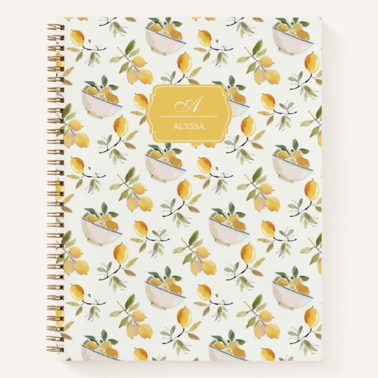 Personalized French Country Lemon Pattern Monogram Notitieboek (Voorkant)