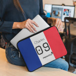 Personalized French Flag Soccer Player Fan Support Laptop Sleeve<br><div class="desc">Protect your tech and show your team spirit with this customizable French soccer laptop sleeve! Featuring the vibrant blue, white, and red stripes of the French flag, this case allows you to personalize it with a name and number, making it the perfect functional gift for passionate supporters and football enthusiasts....</div>