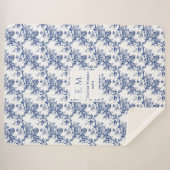 Personalized French Toile Floral Blue Blanket Gift Sherpa Deken (Voorkant (horizontaal))