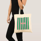 Personalized Fresh Green and Pink Striped Retro Tote Bag (Voorkant (product))