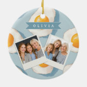 Personalized Fried Egg Pattern Fun Blue Funny  Keramisch Ornament (Achterkant)