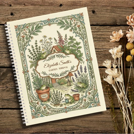 Personalized Frog Herb Cottage Garden Notebook  Notitieboek