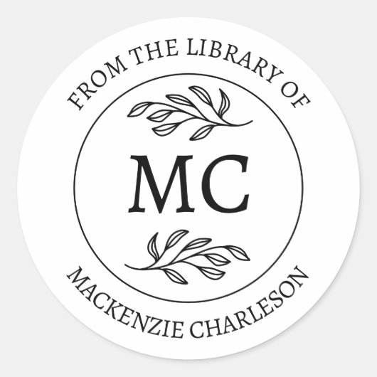 Personalized From the Library Monogram Bookplate Ronde Sticker (Voorkant)