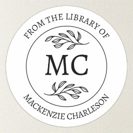 Personalized From the Library Monogram Bookplate Ronde Sticker