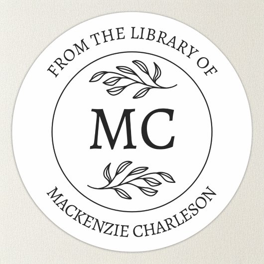 Personalized From the Library Monogram Bookplate Ronde Sticker