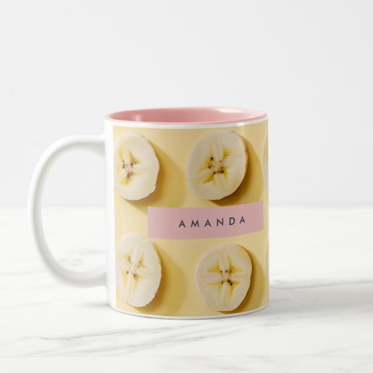 Personalized Fun Banana Slice Yellow  Tweekleurige Koffiemok (Links)