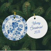 Personalized Fun Chinoiserie Blue White Snowman Keramisch Ornament