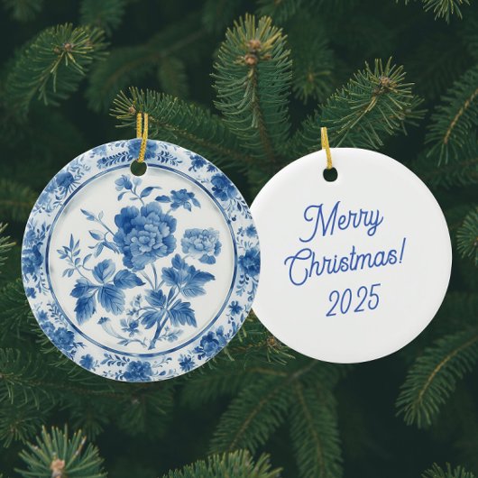 Personalized Fun Chinoiserie Blue White Snowman Keramisch Ornament
