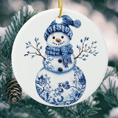 Personalized Fun Chinoiserie Blue White Snowman Keramisch Ornament