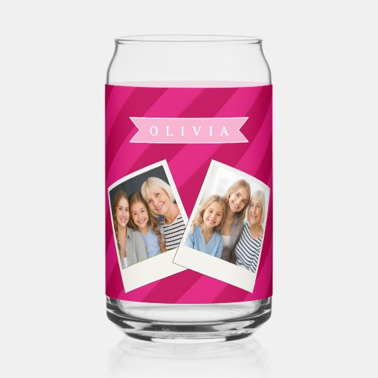 Personalized Fun Cute Modern Pink Stripe Blikvorm Glas (Voorkant)