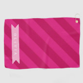 Personalized Fun Cute Modern Pink Stripe Golfhanddoek (Horizontaal)