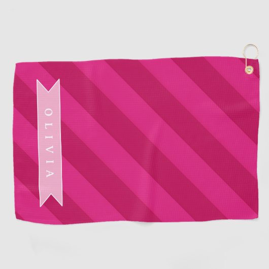 Personalized Fun Cute Modern Pink Stripe Golfhanddoek (Horizontaal)
