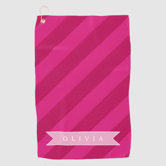 Personalized Fun Cute Modern Pink Stripe Golfhanddoek (Voorkant)