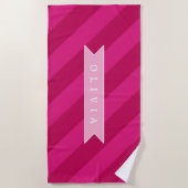 Personalized Fun Cute Modern Pink Stripe Strandlaken (Voorkant)