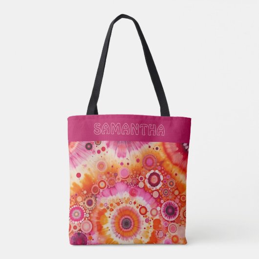 Personalized Fun Orange Hot Pink Batik Art Pattern Tote Bag (Achterkant)