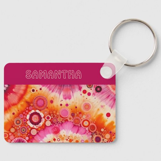 Personalized Fun Retro Orange Hot Pink Art Pattern Sleutelhanger (Voorkant)